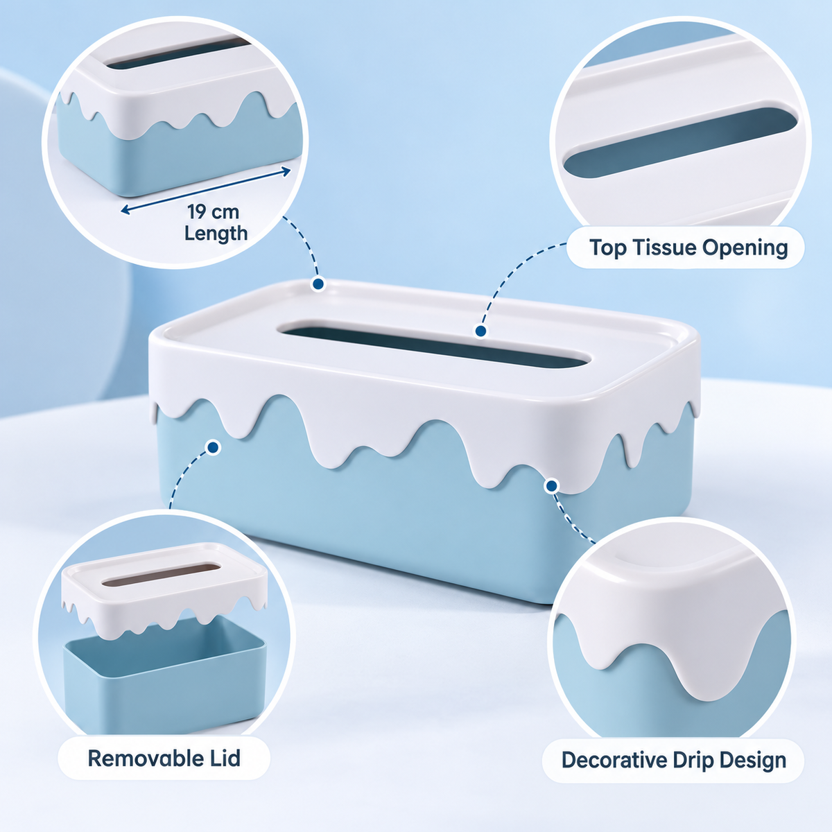 Ice Cream Drip Design Plastic Tissue Box – 19cm features