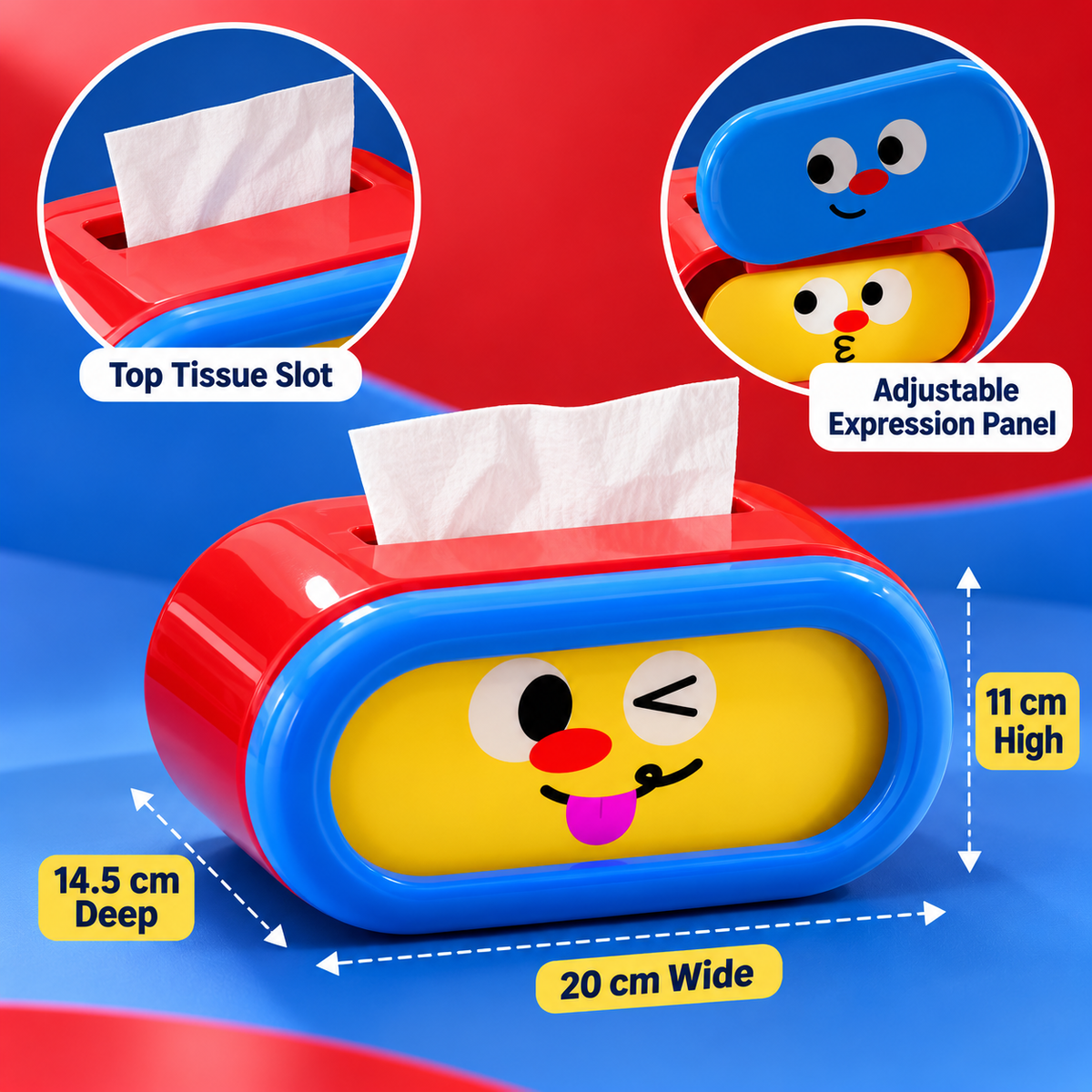 Adjustable Expression Cartoon Tissue Box – 20cm features