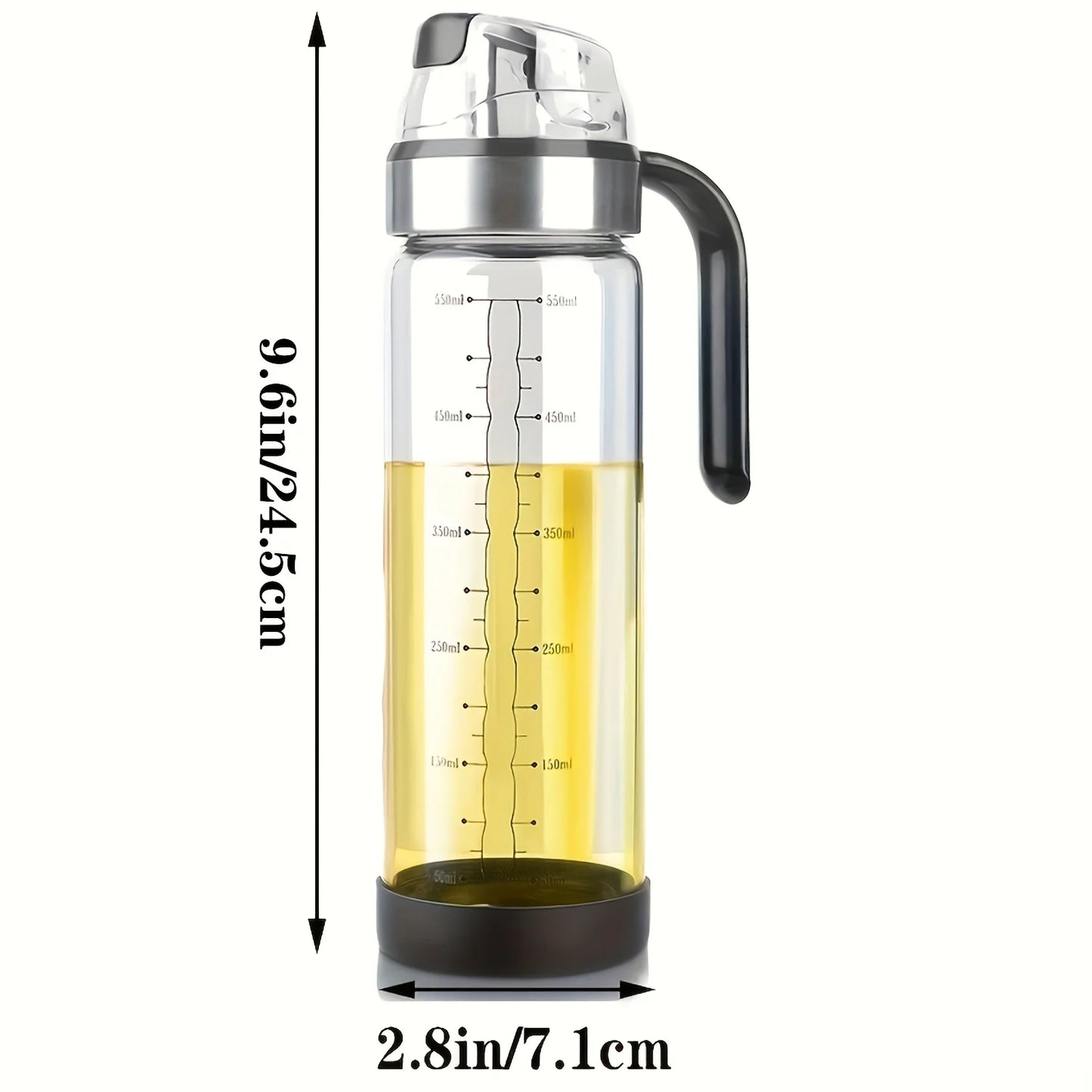 Transparent Oil Dispenser Bottle with Handle – Leakproof Glass Olive Oil & Vinegar Container with Measurement Markings for Kitchen Use