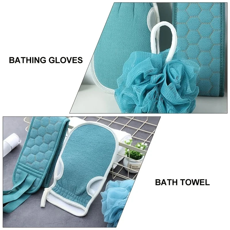 Luxury Exfoliating Bath Set – Back Scrubber, Loofah & Body Glove