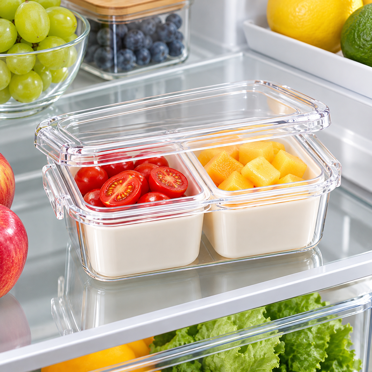 Two compartment acrylic food storage box
