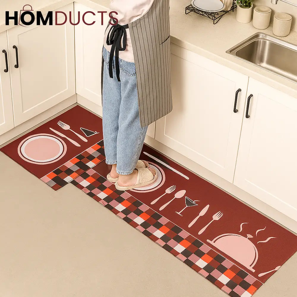 2-Piece Luxury Kitchen Mat Set – Anti-Slip & Waterproof Floor Mats