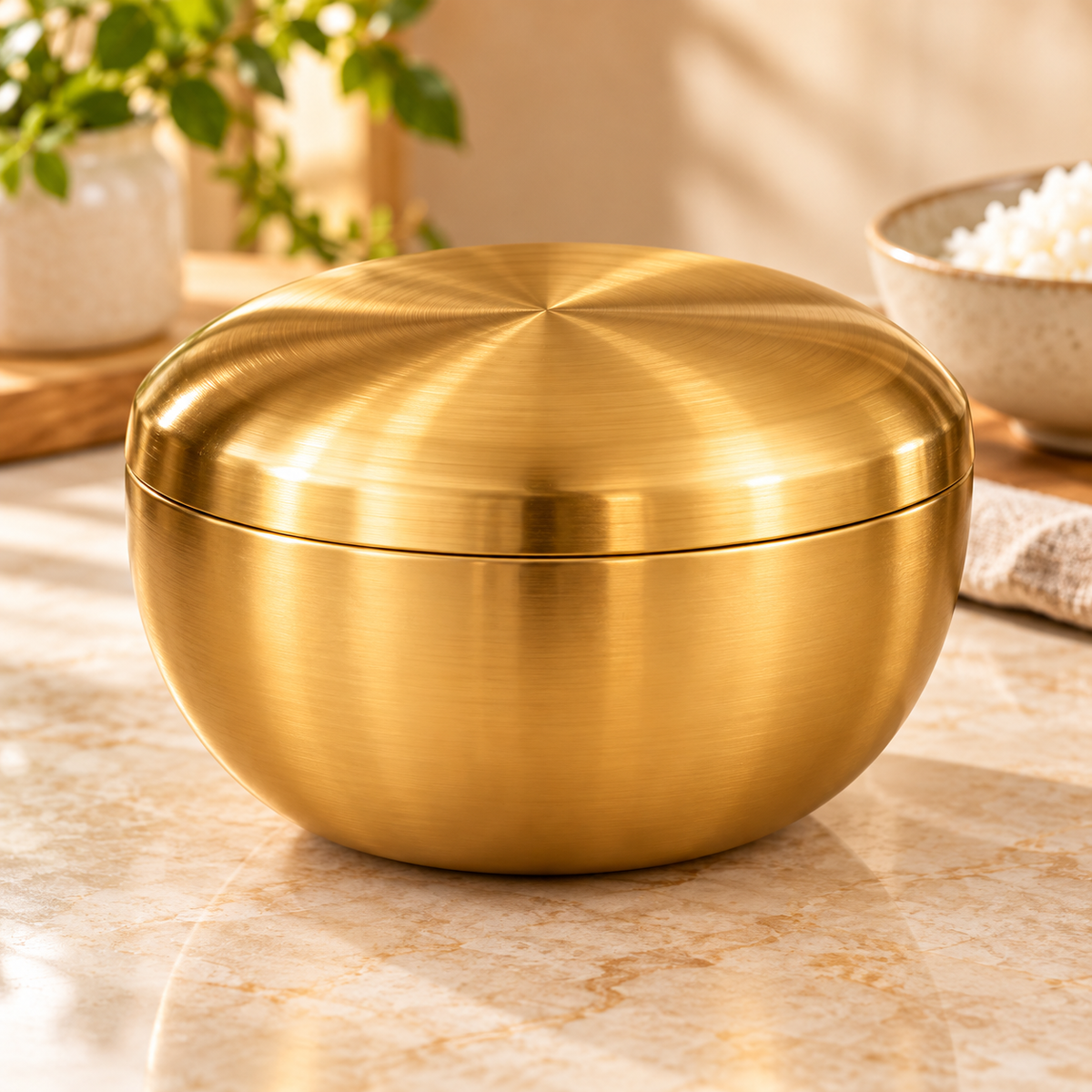 Large Gold Stainless Steel Rice Bowl with Lid