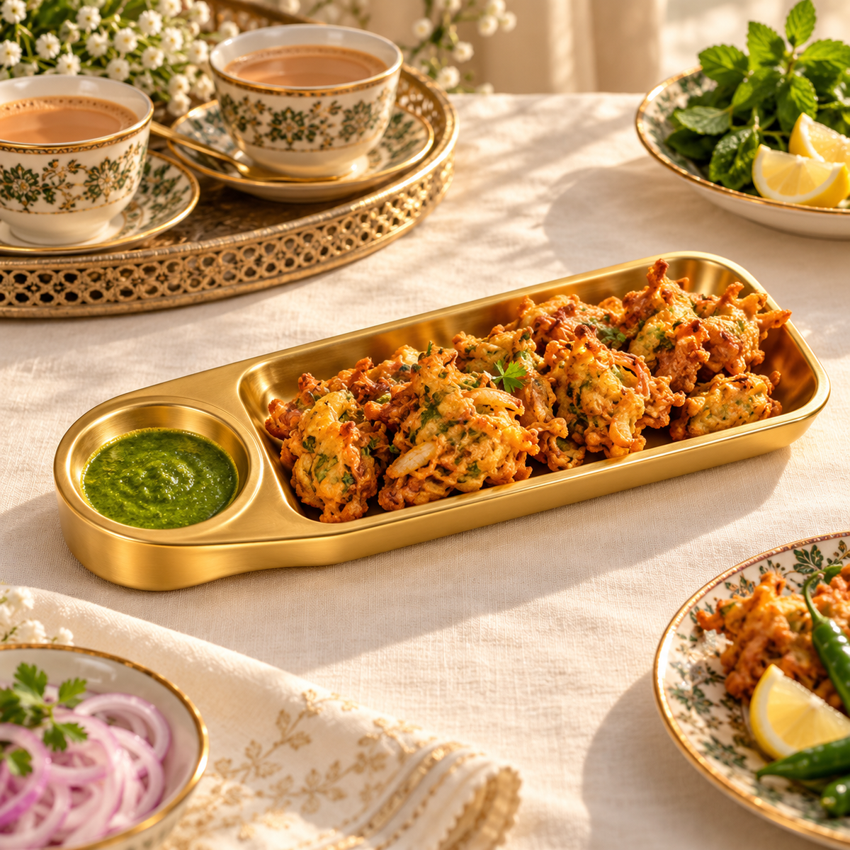 Gold Snack Platter with Built-In Dip Section