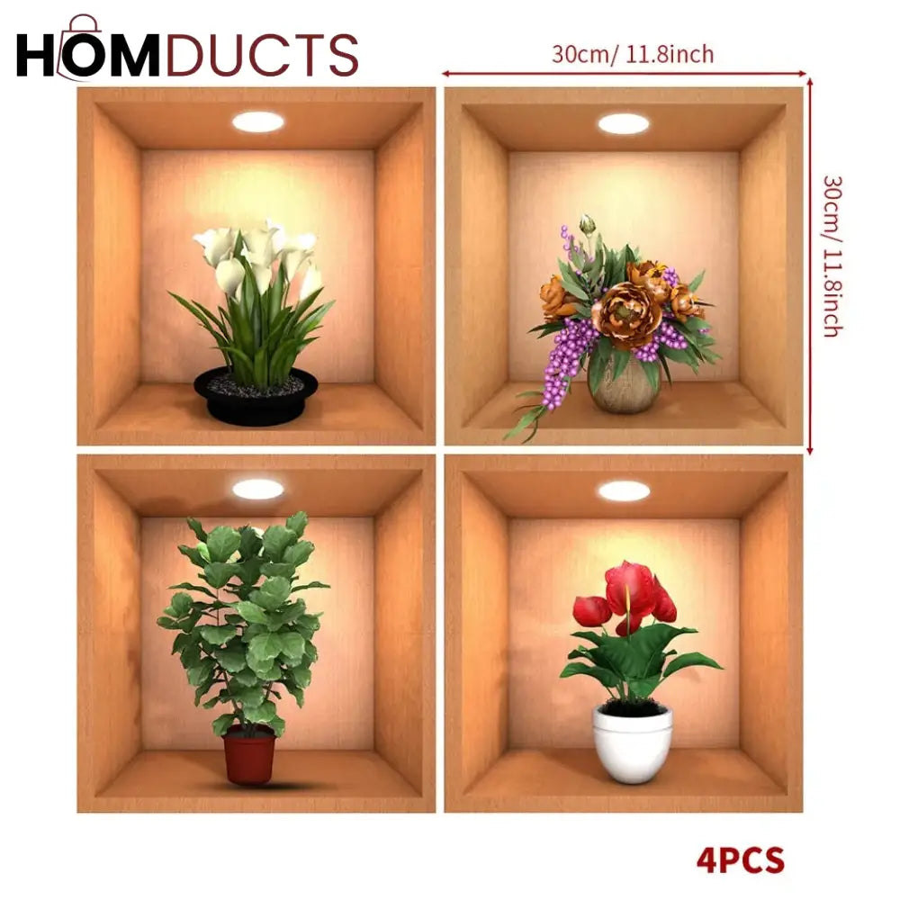 3D Wall Stickers (Pack Of 4)