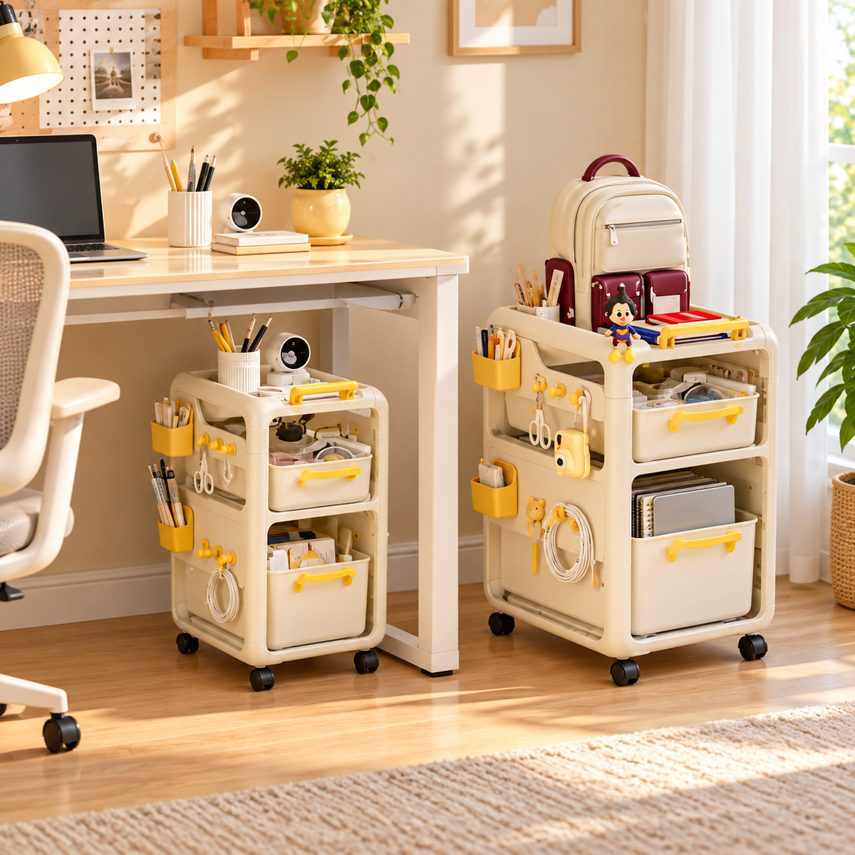 Rolling Under-Desk Storage Trolley with Drawer – 2 Sizes