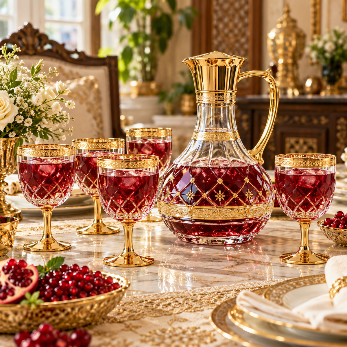 Royal Diamond-Cut Glass Jug & Goblet Set
