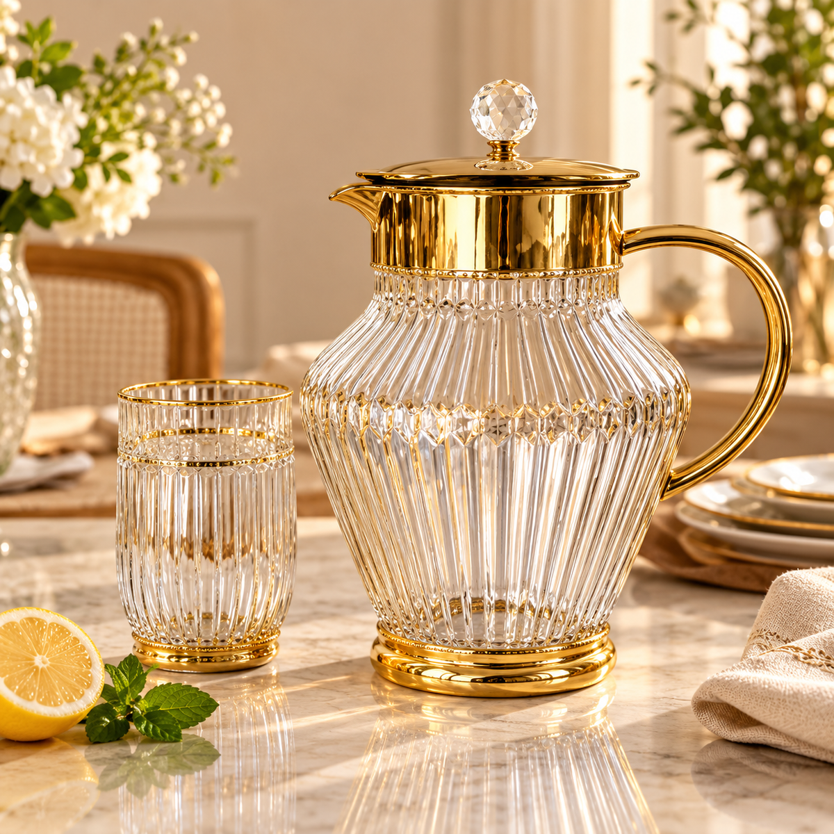 Elegant Crystal Glass Jug & Tumbler Set