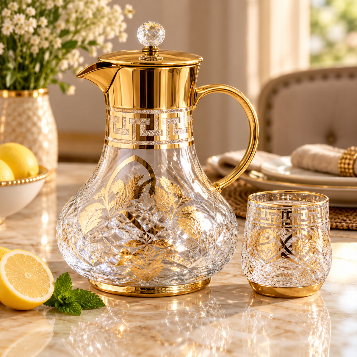 Imperial Gold Crystal Glass Jug Set