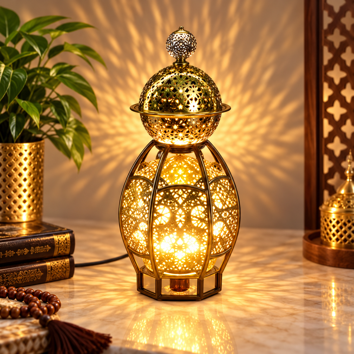 Gold Lantern-Style Bukhur Lamp