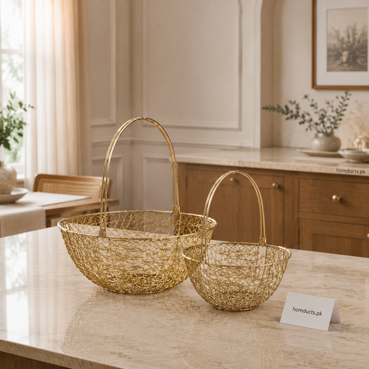 Premium Golden Wire Storage Basket with Handle – Fruit & Vegetable Organizer