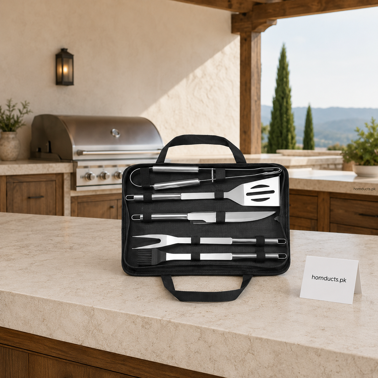 5-Piece Stainless Steel BBQ Tool Set with Portable Carrying Case – 12 Inch