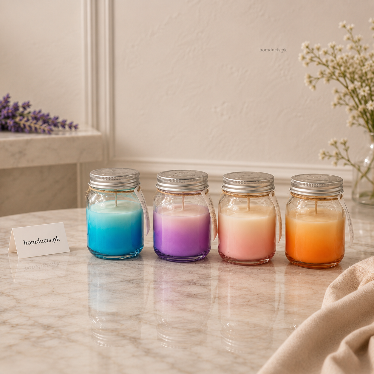 Premium Handmade Scented Candle in Glass Jar – Long-Lasting Fragrance (Random Color)