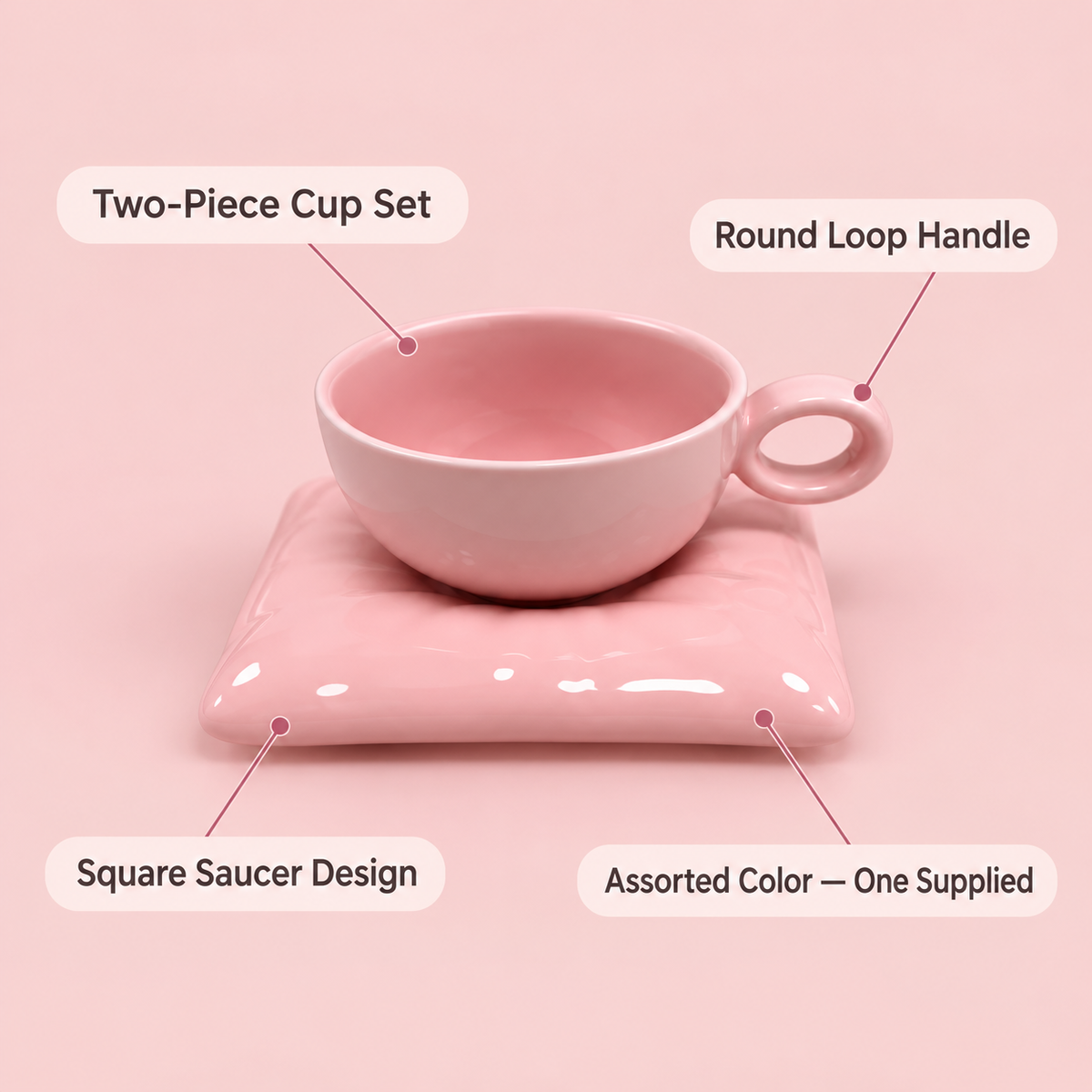 Pastel Cup with Square Saucer – Assorted Colour features