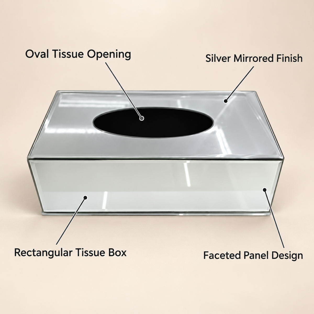 Silver Mirrored Tissue Box features