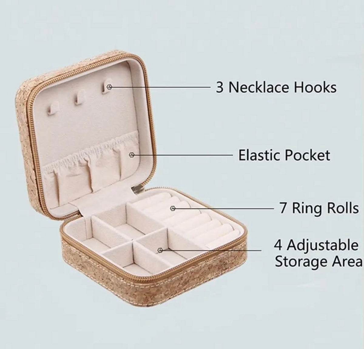 Portable Zipper Jewellery Organizer Box – Travel Storage Case for Rings, Earrings, Necklaces & Bracelets