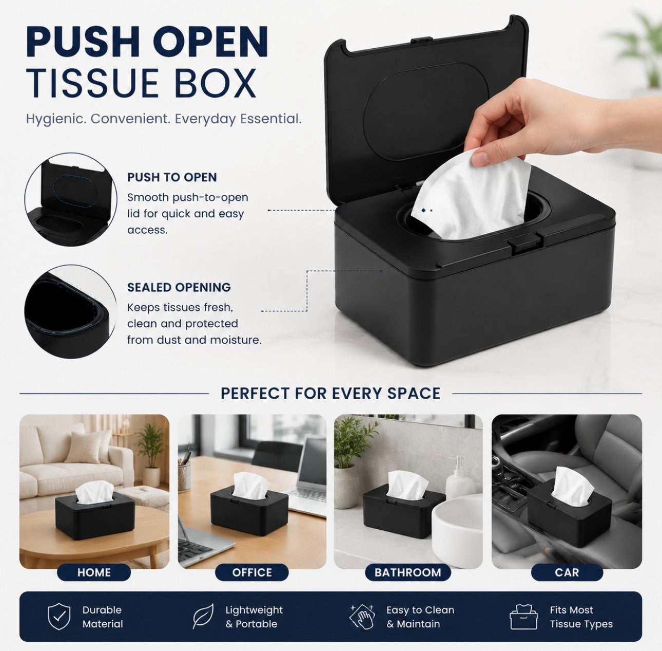 Premium Dustproof Tissue Storage Box With Lid – Modern Minimalist Tissue Holder Organizer For Living Room, Office & Bathroom | 1 PC