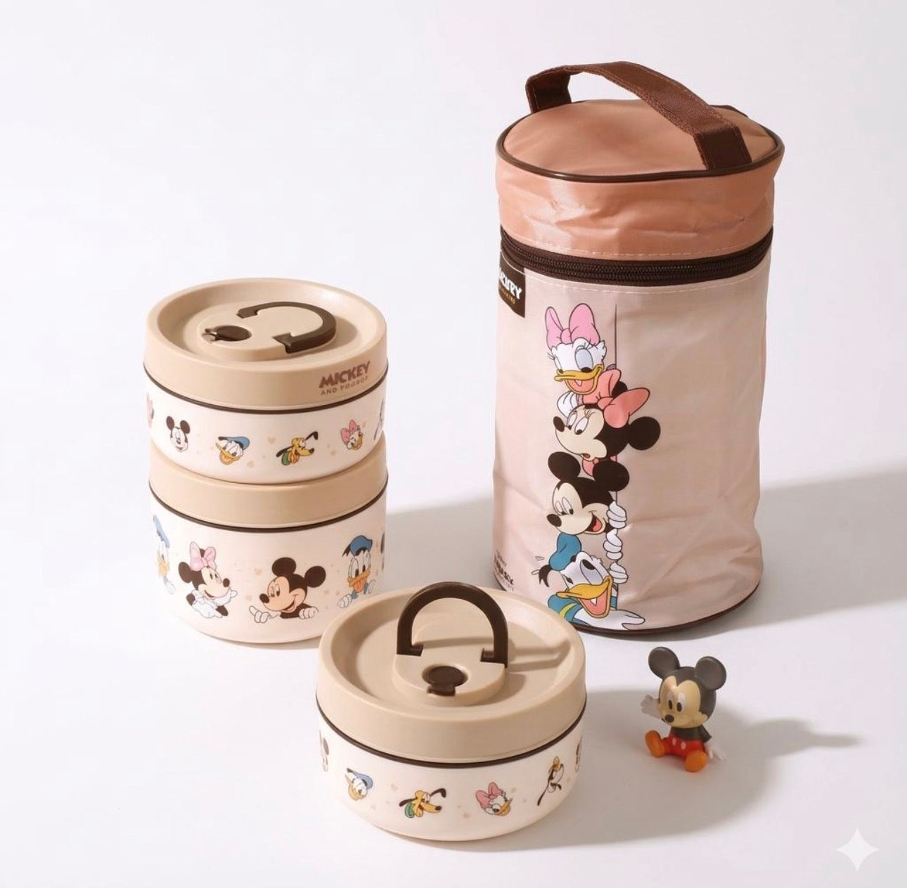 Disney Mickey and Friends 3-Tier Stackable Lunch Box Set with Insulated Bag | Kids Tiffin Carrier