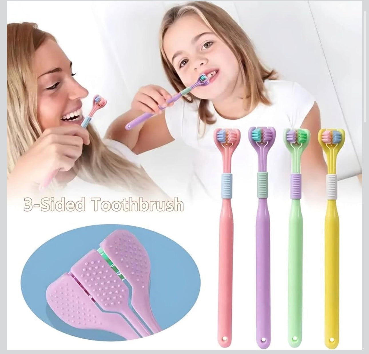 3-Sided Deep Clean Toothbrush – Multi-Angle Soft Bristle Oral Care Brush (1 Pc)