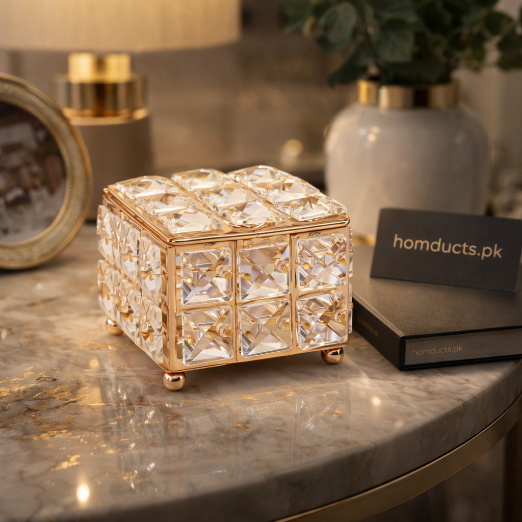 Luxury Crystal Jewelry Organizer Box – Premium Gold Decorative Storage Case