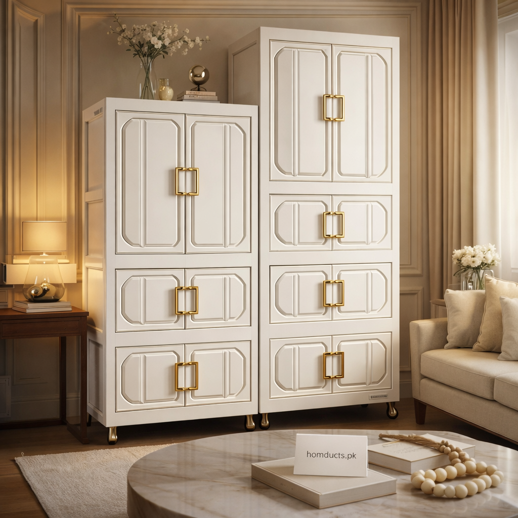 Luxury Modular Storage Cabinet – Modern Multi-Door Organizer with Gold Handles