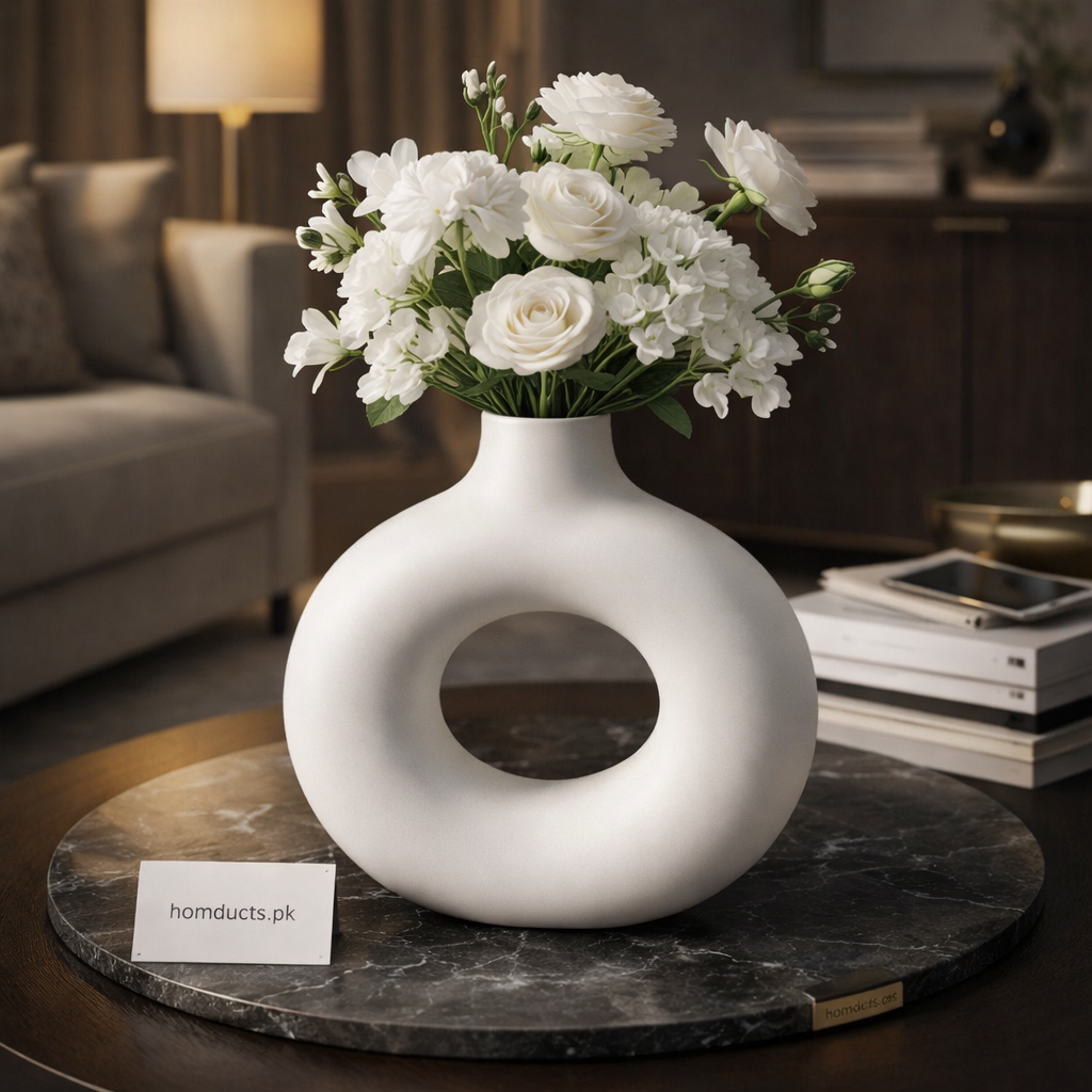Modern Donut Shape Decorative Flower Vase – Minimalist Ceramic Centerpiece for Home & Office Décor