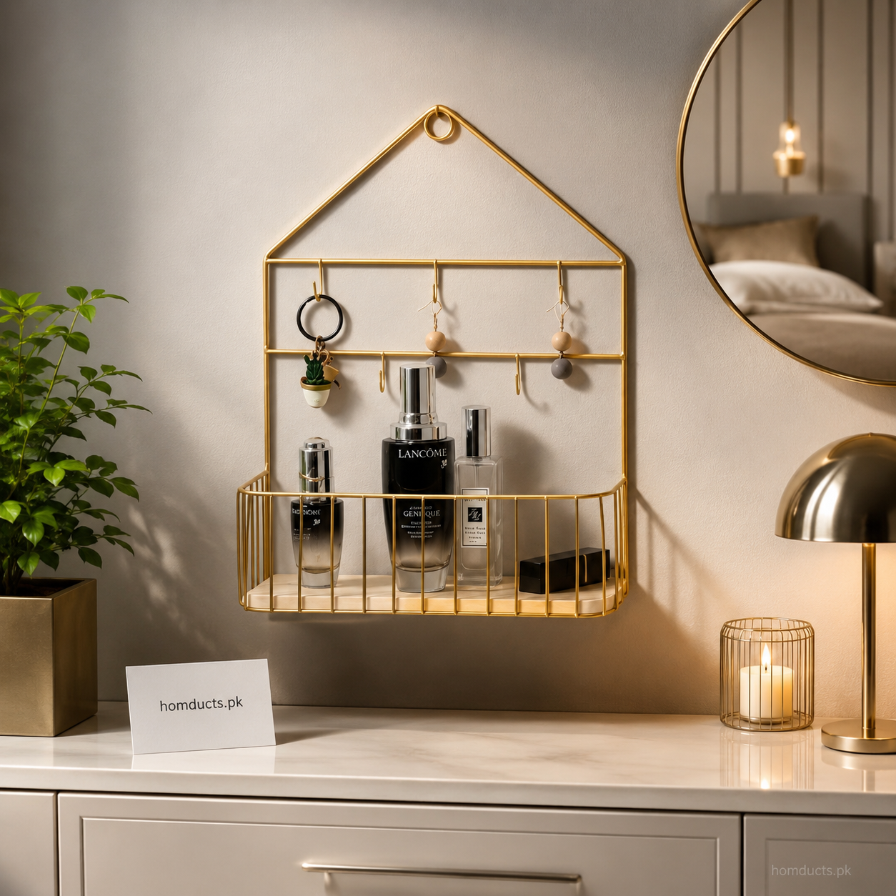 Luxury Nordic Wall Mounted Organizer Shelf With Hooks & Storage Basket For Vanity, Bedroom & Entryway