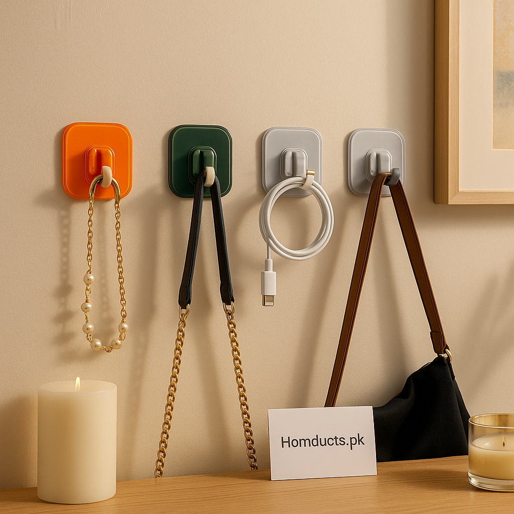 Ultra-Strong Adhesive Wall Hooks – Pack of 6 | Heavy Duty Transparent Utility Hooks for Home & Office | Homducts.pk