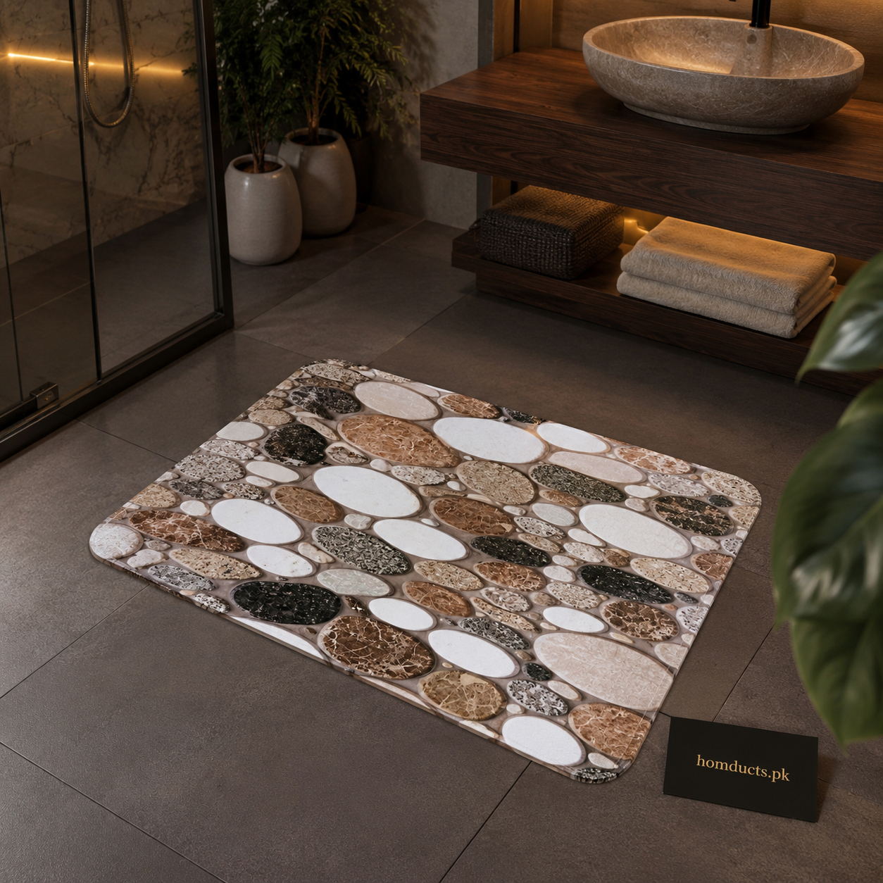 Luxury Pebble Stone Anti-Slip Bathroom Floor Mat for Modern Bathroom & Shower Area