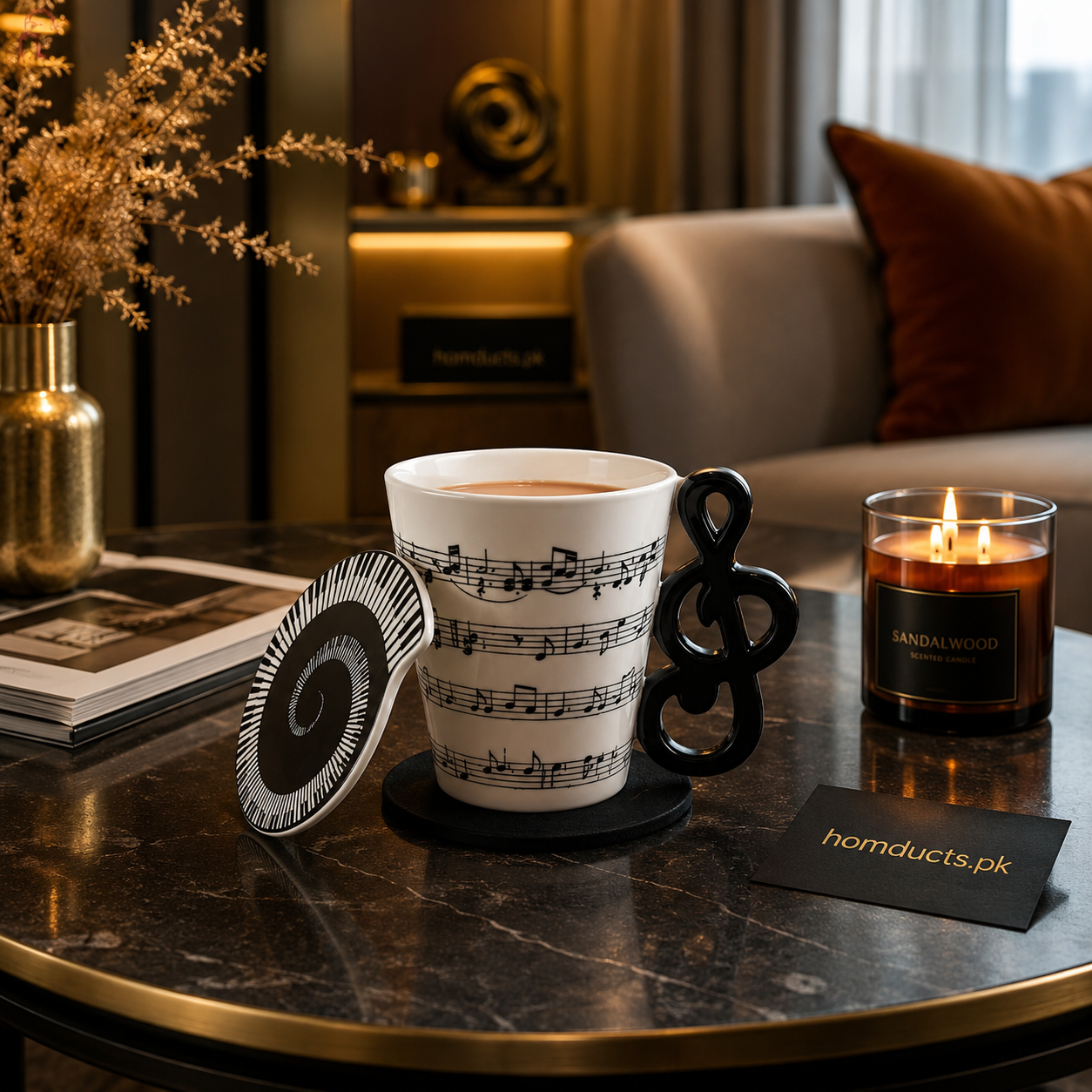 Luxury Musical Notes Ceramic Coffee Mug with Creative Instrument Handle & Artistic Lid – Premium Aesthetic Tea Cup for Coffee Lovers