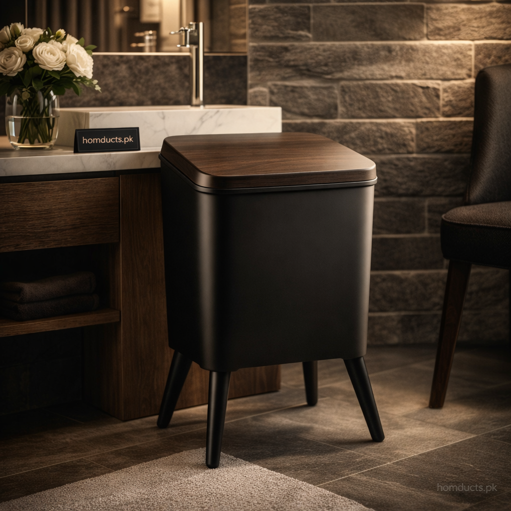 Premium Nordic Wooden Lid Pedal Dustbin with Elevated Legs – Modern Odor-Sealed Trash Can