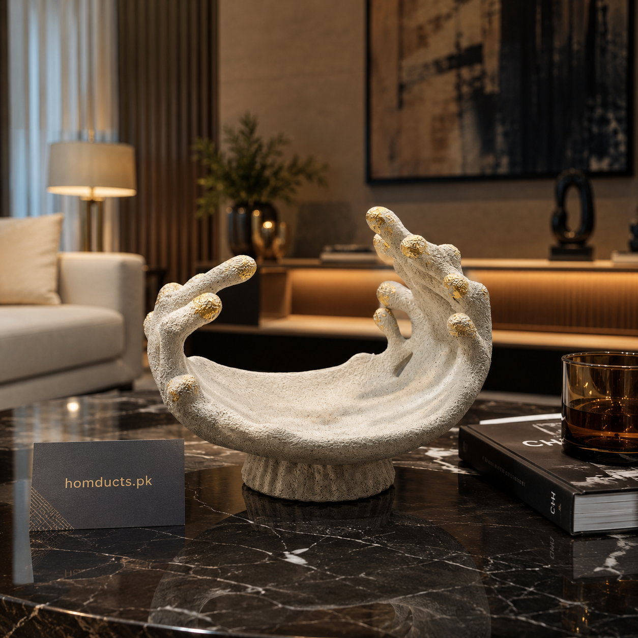 Luxury Abstract Resin Hand Sculpture Bowl for Modern Home Decor & Table Styling