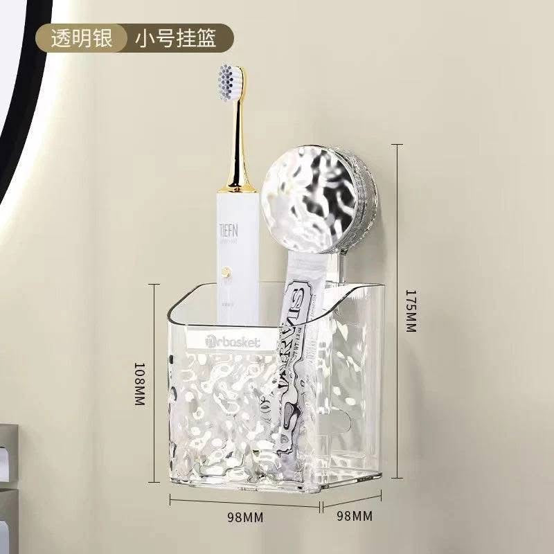 Luxury Crystal-Clear Wall Mounted Bathroom Organizer – Strong Adhesive Shower Storage Rack