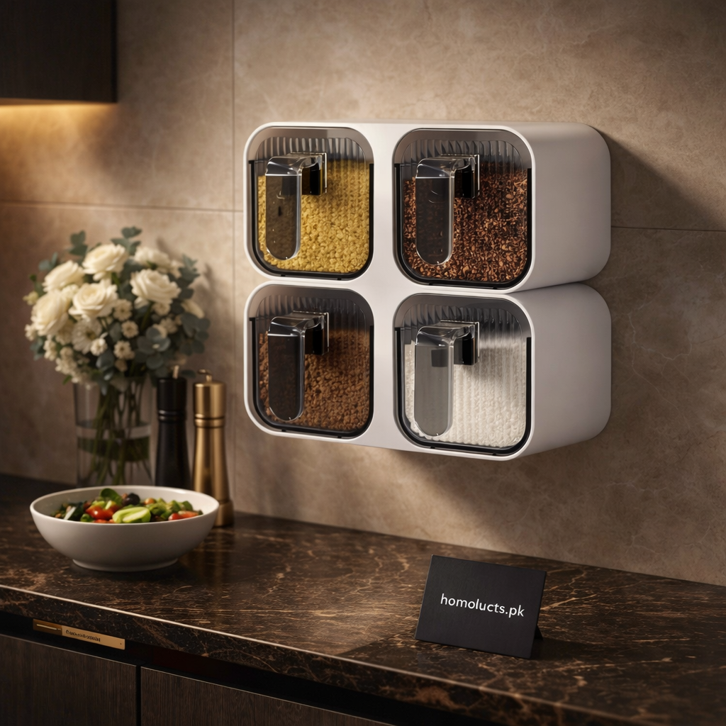 2 Grid Wall Mounted Kitchen Grain & Spice Dispenser with Measuring Scoop