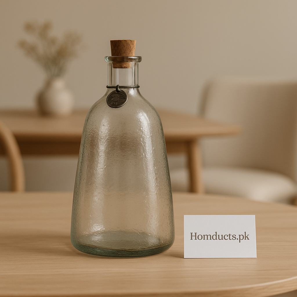 Ziba Premium Textured Glass Drinkware Bottle – Elegant Cork-Stopper Design