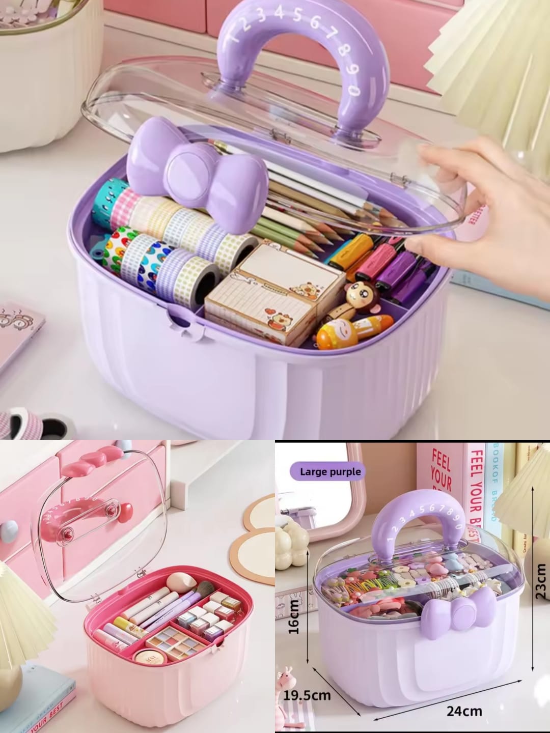 Cute Storage Box with Handle and Bow β Multi-Purpose Organizer Case for Kids Accessories, Toys & Hair Clips