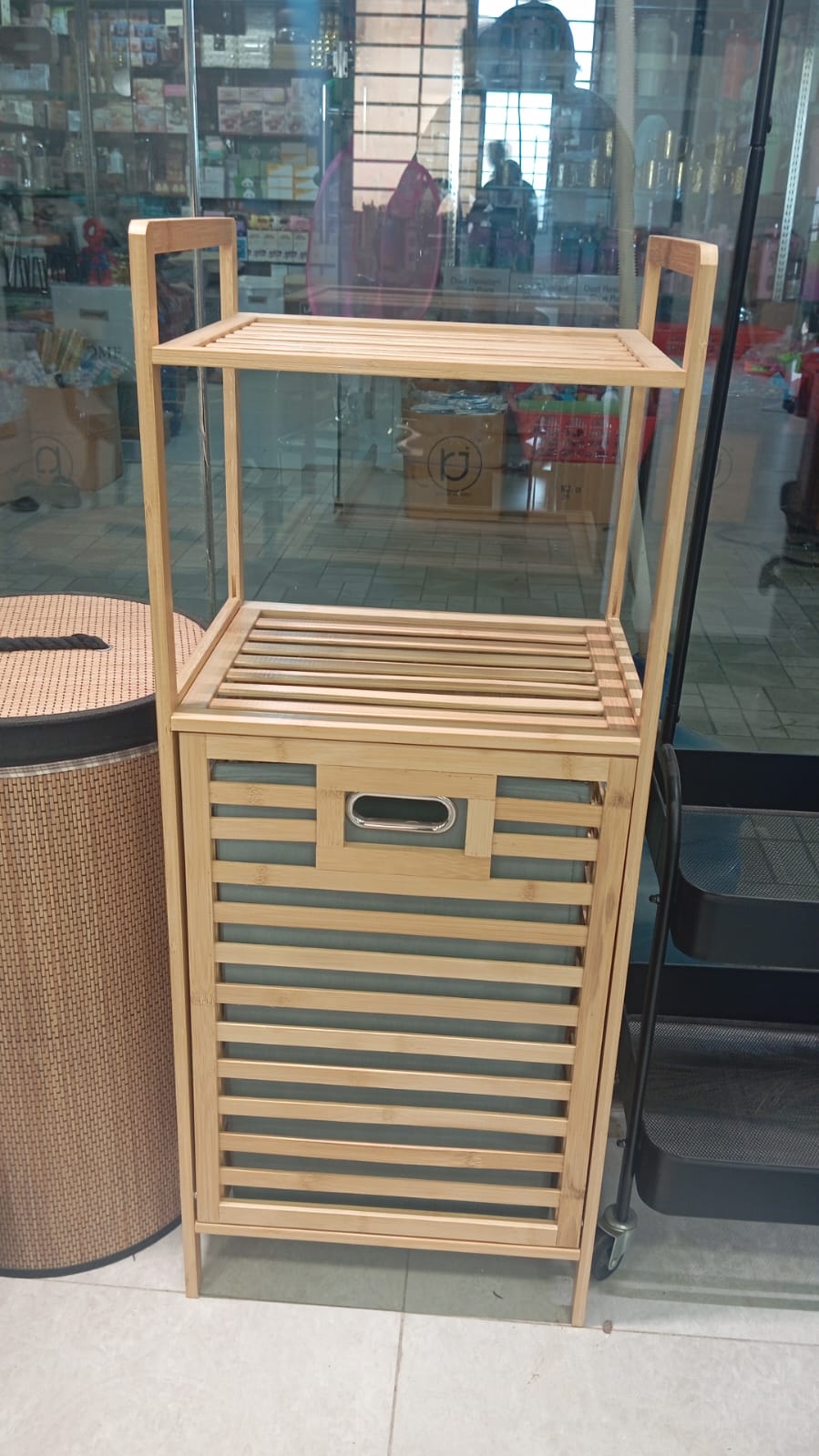 Premium Bamboo Laundry Hamper with Storage Shelves