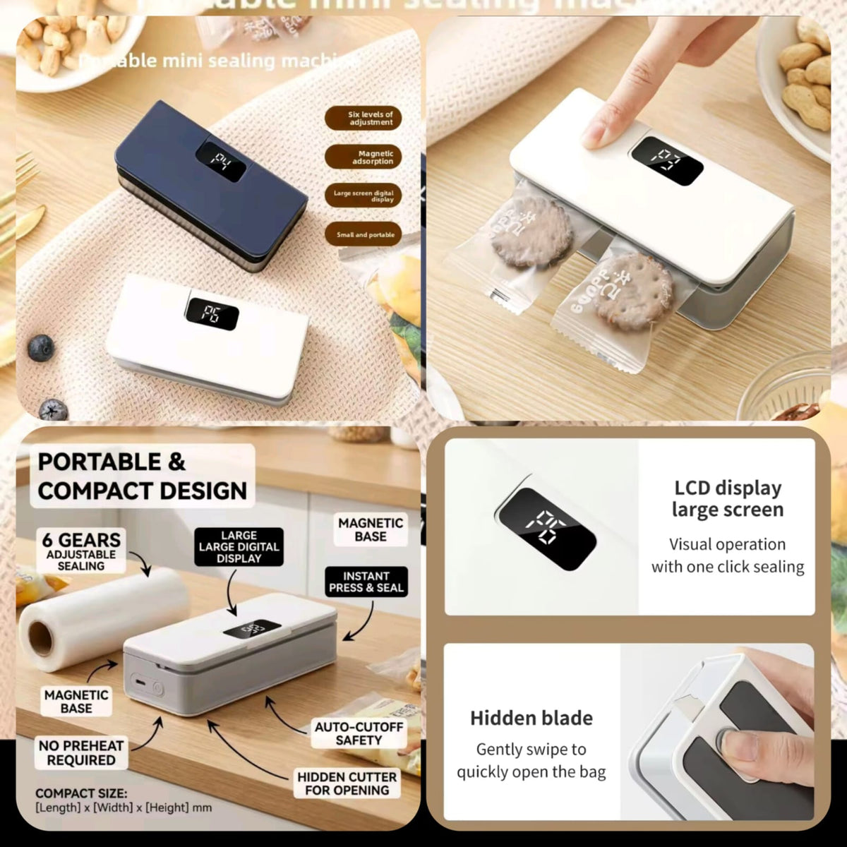 Portable Rechargeable USB Bag Sealing Machine with 6 Adjustable Modes