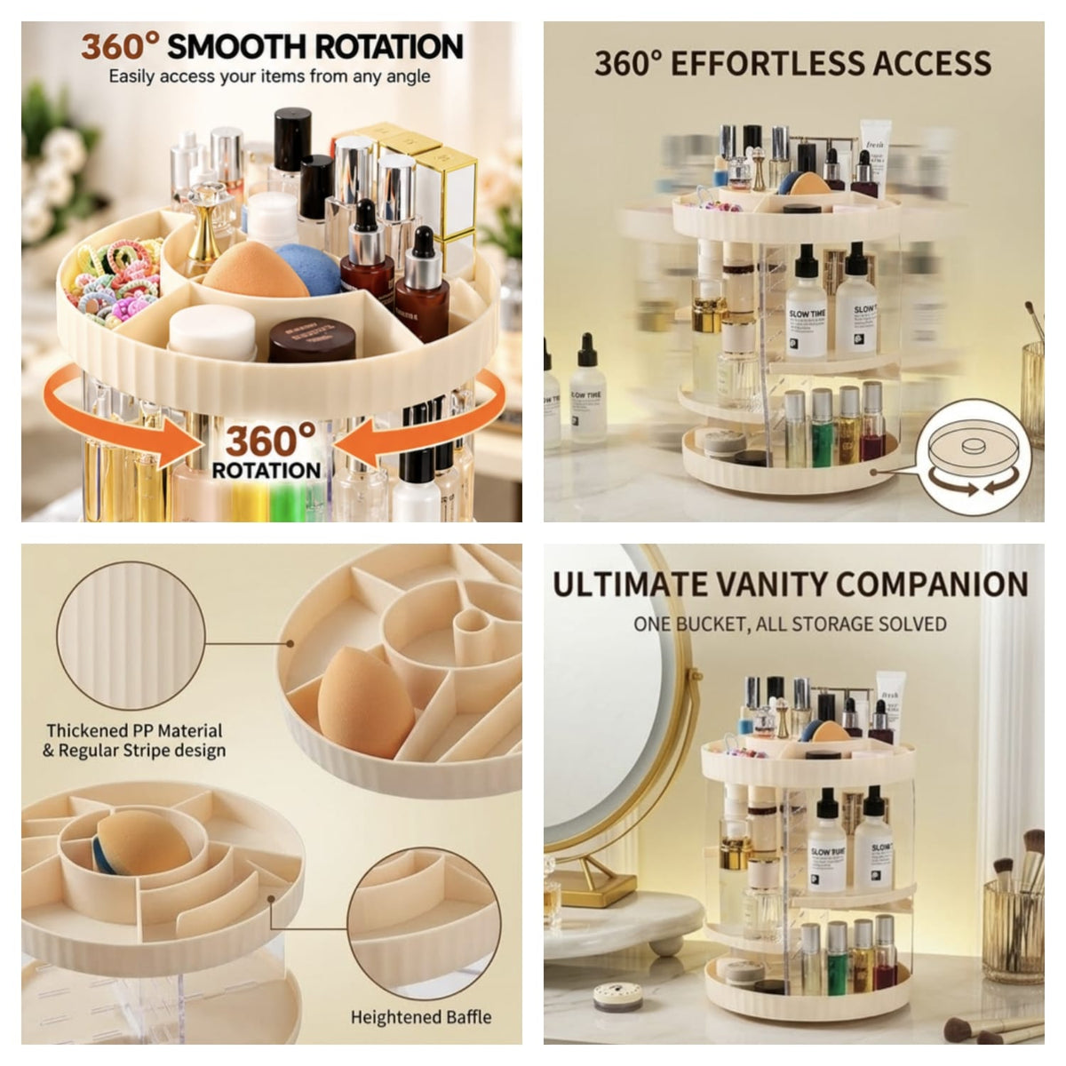 3-Tier 360° Rotating Makeup & Skincare Organizer