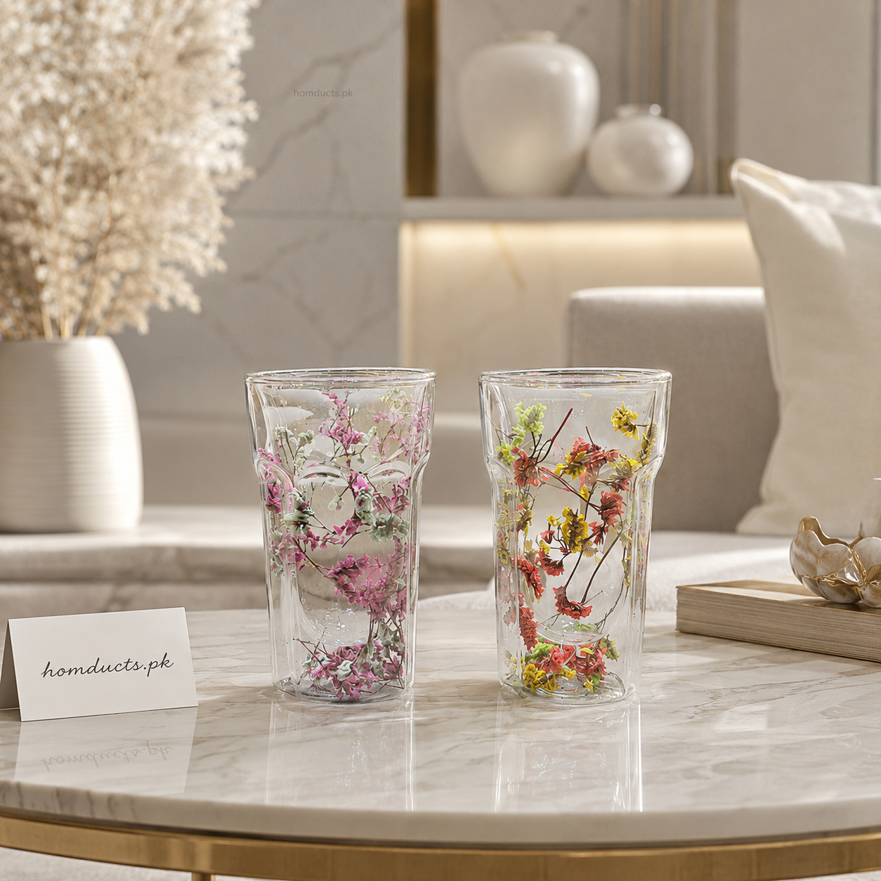 BloomAura Double Wall Dried Flower Glass – 350ml 1 Pc