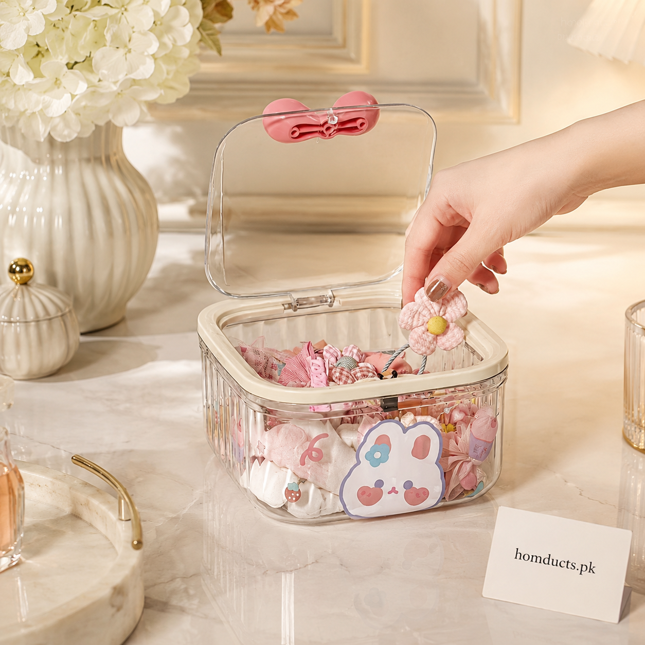 Cute Bunny Multipurpose Storage Container Box with Lid – Luxury Organizer for Accessories & Cosmetics