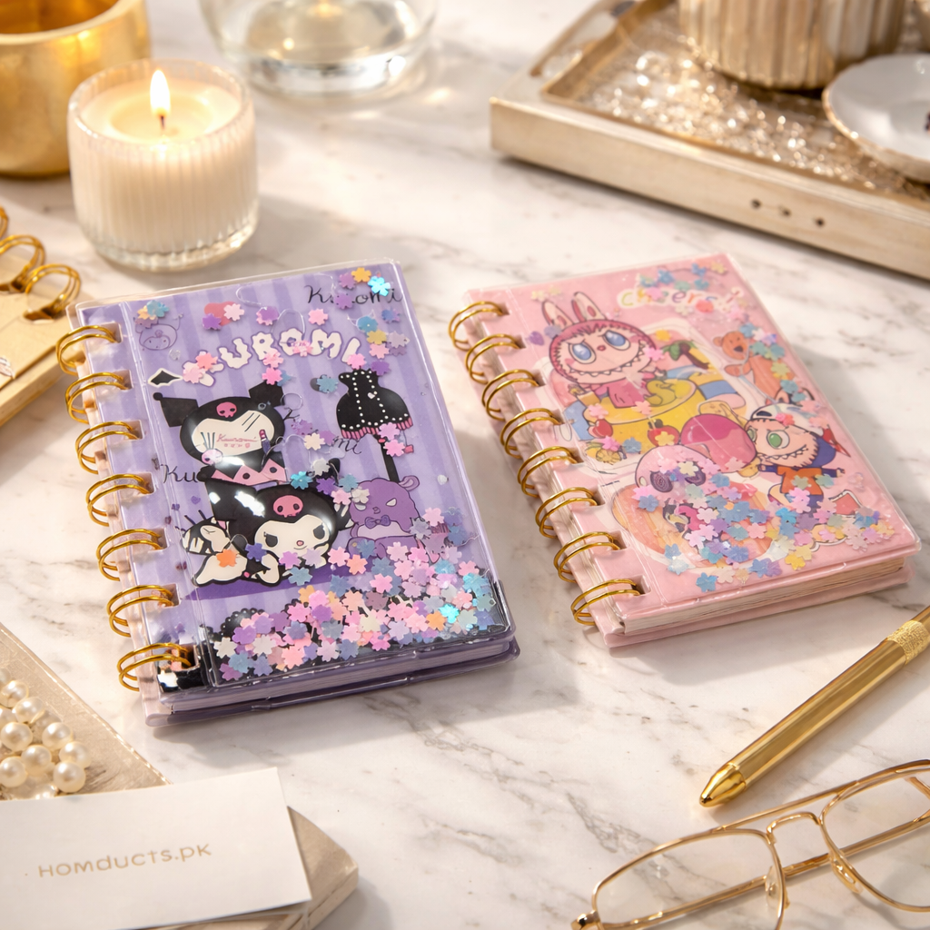 Premium Mini Liquid Glitter Notebook – Cute Portable Pocket Diary with Floating Design