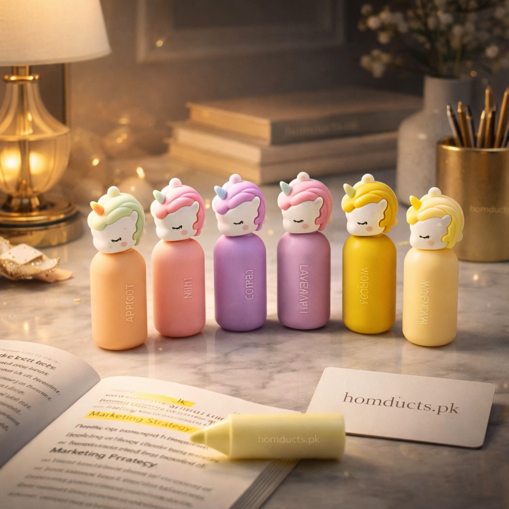 Premium Unicorn Highlighter Set – 6 Pcs Cute Mini Marker Pens for School, Study & Journaling