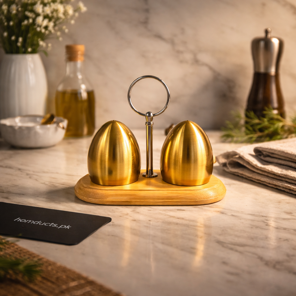 Premium Egg-Shaped Salt & Pepper Shaker Set with Wooden Base