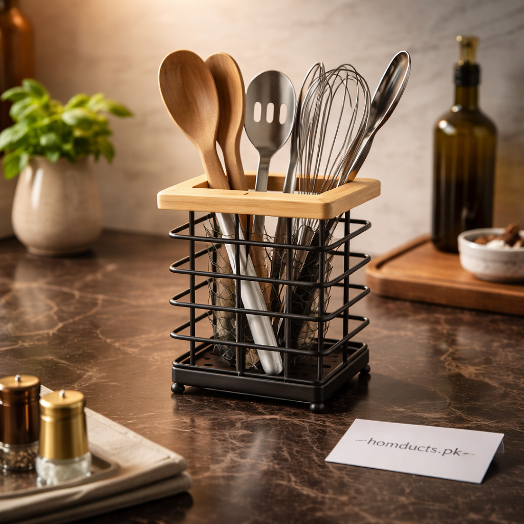 Premium Kitchen Utensil Holder with Drain Tray – Modern Countertop Org ...