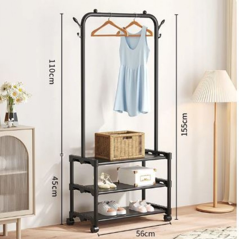 Luxury 3-Tier Storage Rack with Hanging Coat Stand & Shoe Organizer