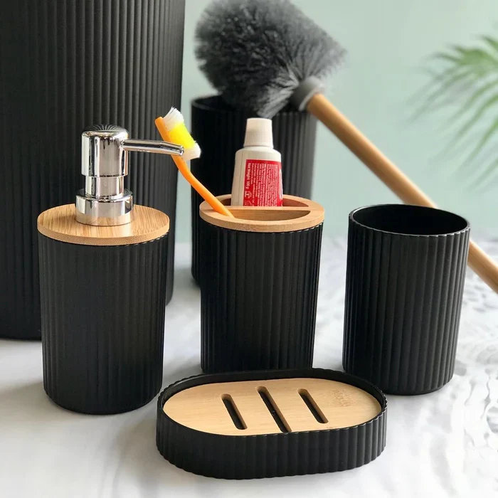 Luxury 6-Piece Bathroom Accessories Set – Modern Ribbed Organizer Set for Sink & Vanity