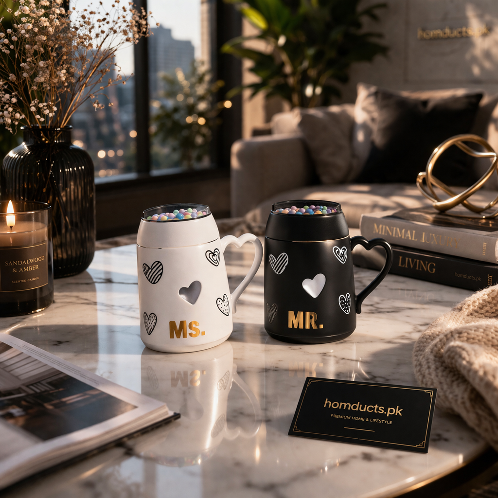 Mr & Ms Heart Couple Coffee Mug Set – Premium Romantic Gift Set for Couples