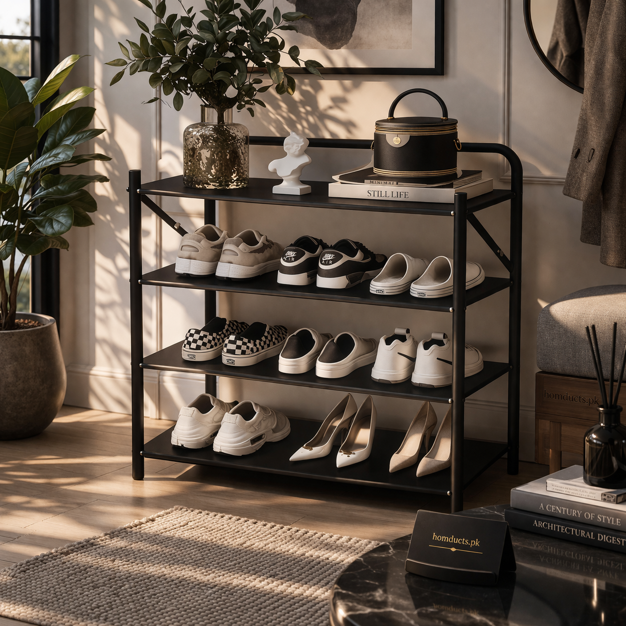 Elegant 4-Tier Multi-Purpose Shoe Rack Organizer – Modern Space-Saving Storage Shelf for Entryway & Bedroom