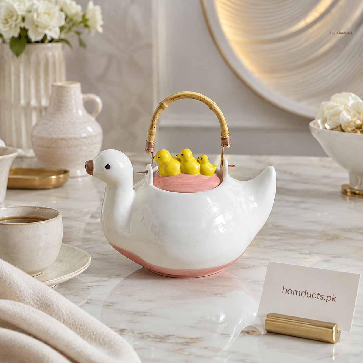 Cute Duck Ceramic Tea Pot with Fixed Duck Lid Decoration | Premium Kitchen Teapot